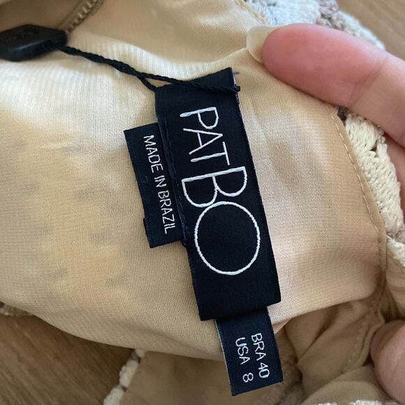 NWT PatBo Striped Crochet tan cream natural puff sleeve crop top sz 8 40 - Picture 6 of 7